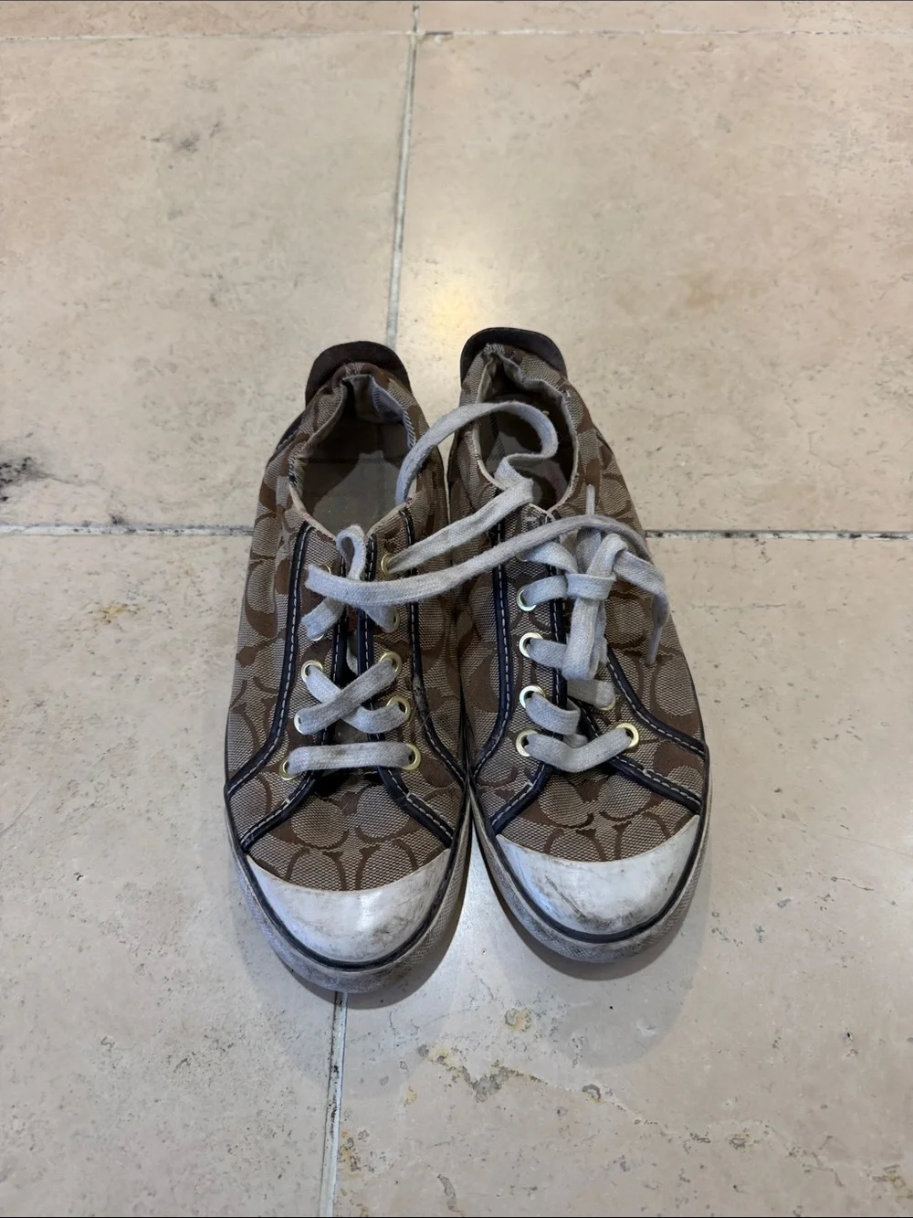 Coach Kids Brown Signature Canvas Sneakers